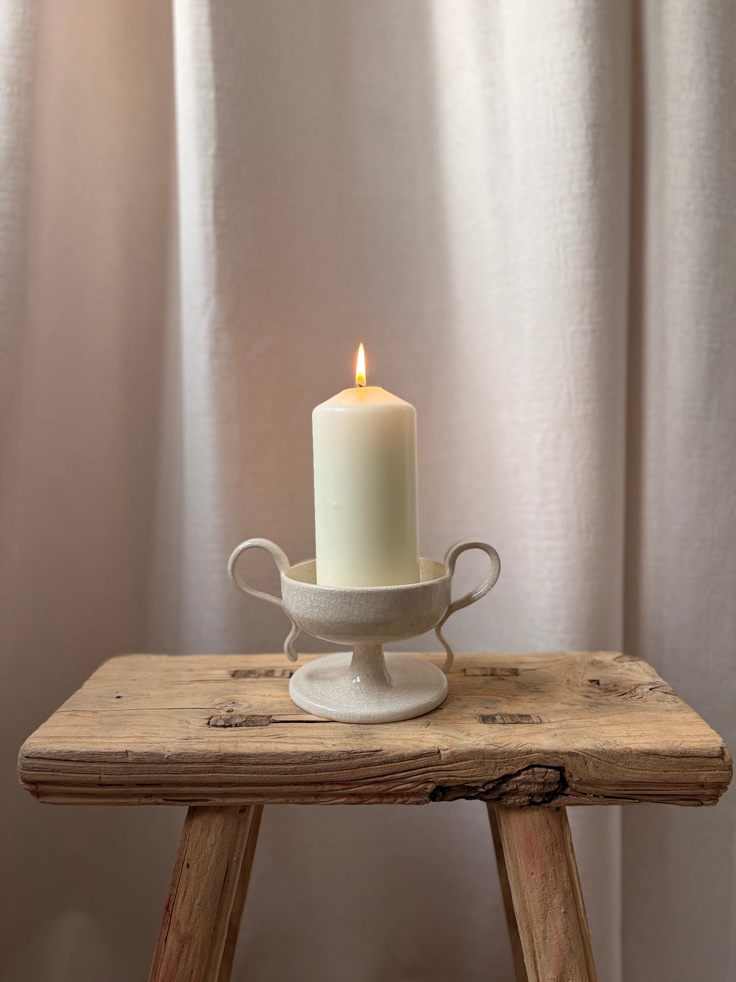 Pillar Candle Holder with Ribbon Handles