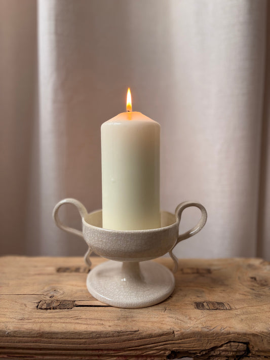 Pillar Candle Holder with Ribbon Handles