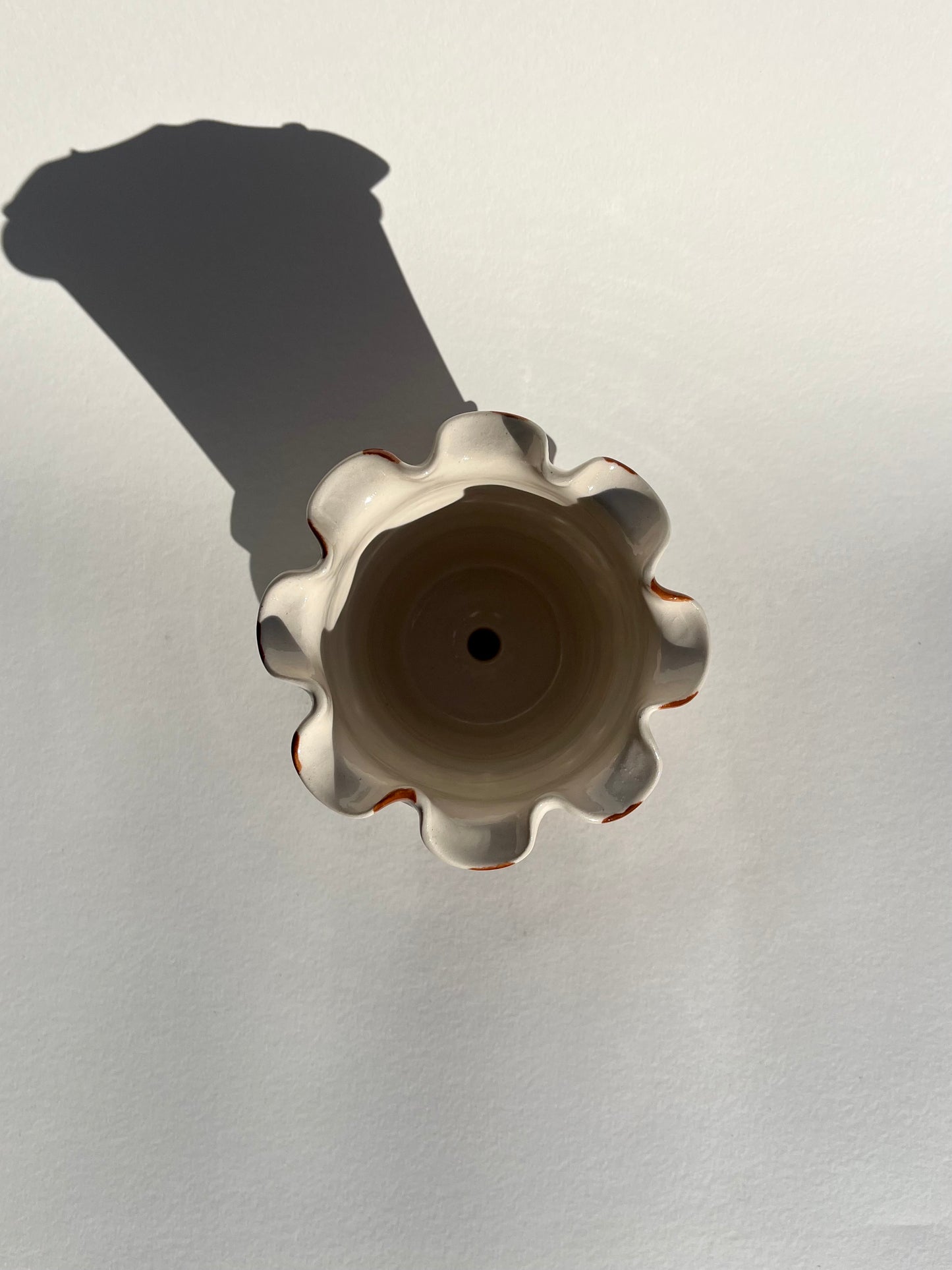 Frilly Plant Pot and Saucer - Wide Gingham, Chocolate