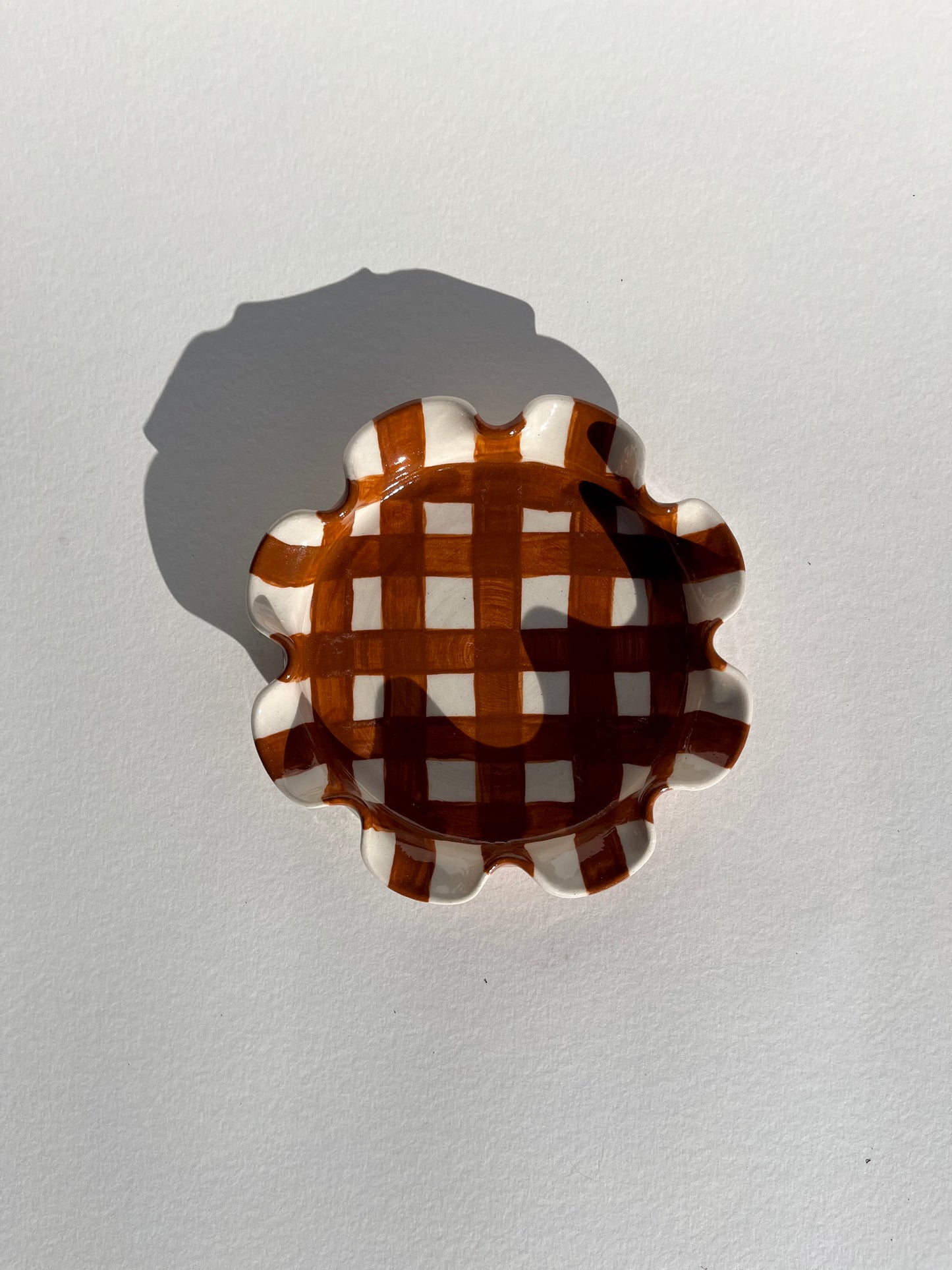 Frilly Plant Pot and Saucer - Wide Gingham, Chocolate