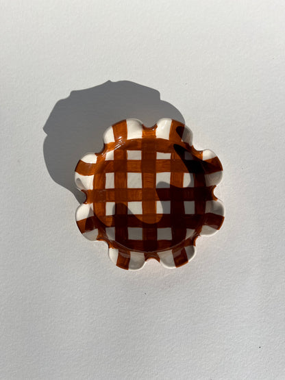 Frilly Plant Pot and Saucer - Wide Gingham, Chocolate