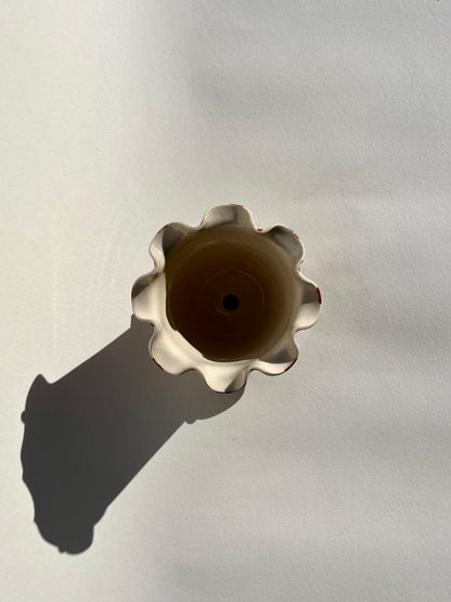 Frilly Plant Pot and Saucer - Tartan, Chocolate