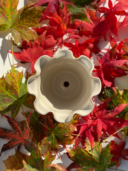 Frilly Plant Pot and Saucer - Gingham, Chocolate