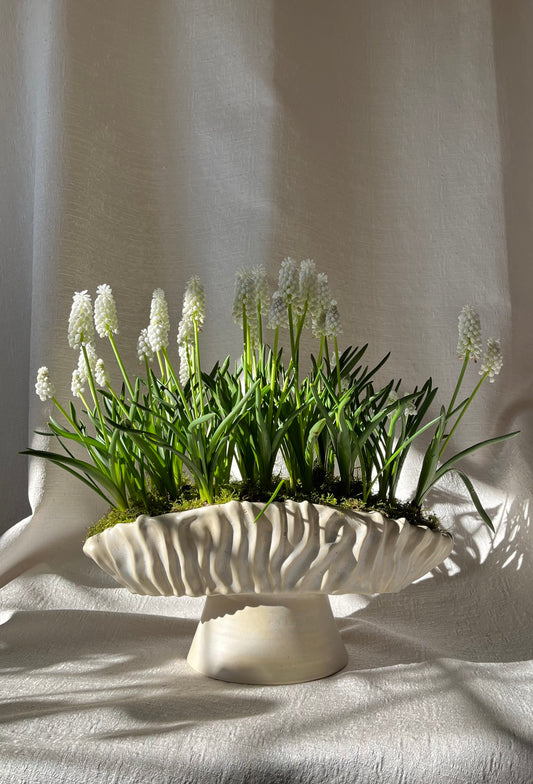 Textured Oval Pedestal Planter - Opal